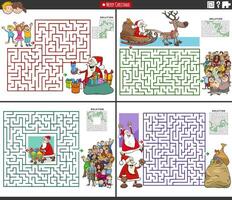 Labyrinthe Activités ensemble avec dessin animé Père Noël claus et gens sur Noël temps vecteur