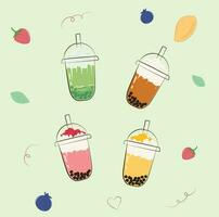 bulle Lait thé avec paille Couleur plat vecteur dans dessin animé style. nourriture et boisson concept. boba Lait thé, perle Lait thé, boba thé.