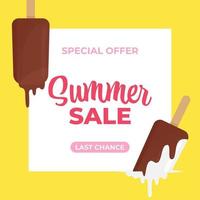 bannière de vente d'été avec des fontes de crème glacée. illustration vectorielle vecteur