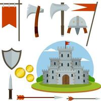 ensemble médiéval d'objets. vieilles armures et armes de chevalier vecteur
