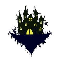 Halloween hanté maison isolé sur blanc Contexte. effrayant foncé silhouette de Accueil ou manoir. dessin animé vecteur effrayant illustration. gothique mignonne ville