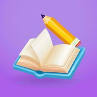 ouvert livre avec crayon, 3d vecteur. adapté pour éducatif éléments et en ligne salle de cours concepts vecteur