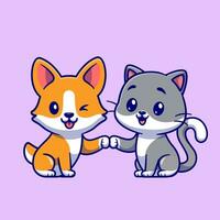 mignonne chat et corgi chien dessin animé vecteur icône illustration. animal ami icône concept isolé prime vecteur. plat dessin animé style