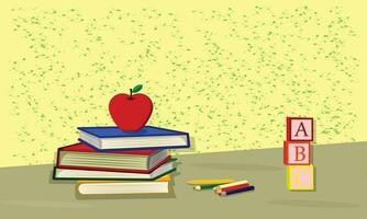 éducation éléments livres. des crayons et une Pomme illustration. vecteur