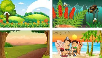 quatre scènes différentes avec un personnage de dessin animé pour enfants vecteur