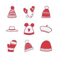 ensemble d'icônes vectorielles d'articles de vêtements d'hiver dessinés à la main vecteur