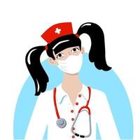 avatar fille infirmière. masque facial robe stéthoscope. uniforme médical. vecteur