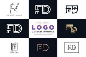 ensemble de lettres initiales de collection création de logo fd. vecteur