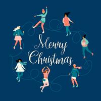 Illustration vectorielle de femmes skate. Ambiance de Noël et du nouvel an. vecteur
