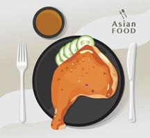 poulet frit et ric, poulet et riz servi illustration vectorielle vecteur