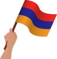 main en portant Arménie drapeau. illustration dans plat style. agitant drapeau de Arménie isolé. vecteur illustration