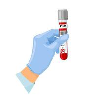 main avec une tester tube de du sang tester pour sida, VIH. monde sida journée 1 décembre, du sang test. vecteur