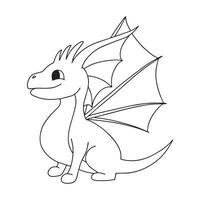 peu mignonne dessin animé dragon. vecteur illustration. noir et blanc illustration pour une coloration livre