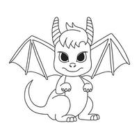 peu mignonne dessin animé dragon. vecteur illustration. noir et blanc illustration pour une coloration livre