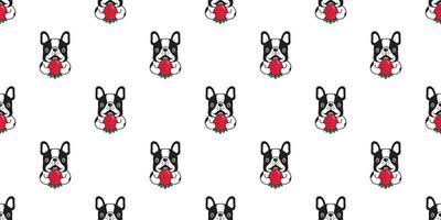 chien sans couture modèle vecteur français bouledogue fraise dessin animé écharpe isolé répéter Contexte tuile fond d'écran illustration conception