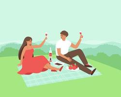 un couple boit du vin dans la nature vecteur