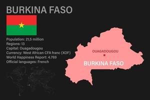 carte du burkina faso très détaillée avec drapeau, capitale et petite carte du monde vecteur