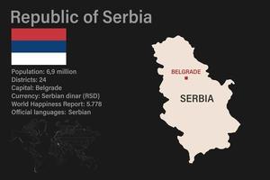 carte de la serbie très détaillée avec drapeau, capitale et petite carte du monde vecteur