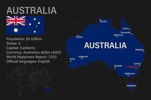 carte australienne très détaillée avec drapeau, capitale et petite carte du monde vecteur
