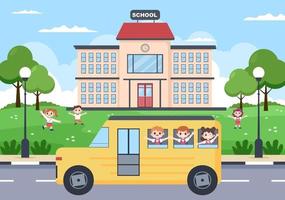retour à l'école, bâtiment moderne et bus dans la cour avant