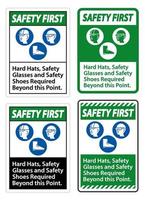 Safety first sign casques, lunettes de sécurité et chaussures de sécurité vecteur