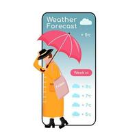 écran de l'application de vecteur smartphone dessin animé prévisions météo