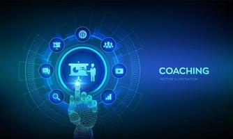 concept de coaching et de mentorat sur écran virtuel. vecteur