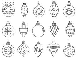 Noël ornements ensemble avec des balles, flocons de neige, Chapeaux, étoile, Noël arbre, orange, chaussette, cadeau, boisson et guirlandes. vecteur Icônes pour affaires et vacances