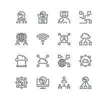 ensemble de réseau en relation Icônes, global connexion, nuage, développement, système Les données et linéaire variété vecteurs. vecteur