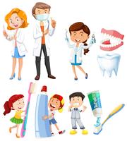 Dentiste et enfants se brosser les dents vecteur