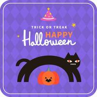 Halloween bannière salutation fête invitation carte affiche vente. noir chat la magie citrouille dessin animé style vecteur