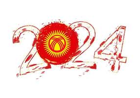 2024 année dans grunge style avec drapeau de Kirghizistan. vecteur