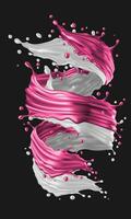 réaliste 3d Lait et rose fraise spirale mélanger conception pour nourriture boisson sur gris Contexte vecteur