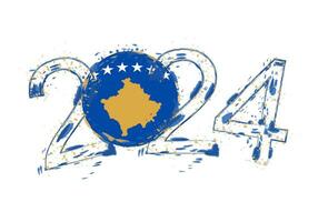2024 année dans grunge style avec drapeau de kosovo. vecteur