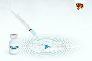 covid-19 vaccination dans Maryland, coronavirus vaccination illustration avec vaccin bouteille et seringue injection dans carte de Maryland. vecteur