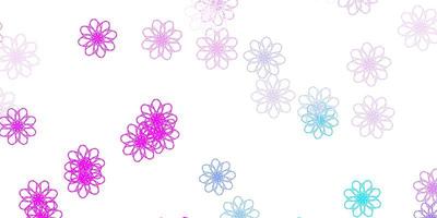 fond de doodle vecteur rose clair, bleu avec des fleurs.