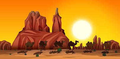 Une scène de désert avec des chameaux vecteur