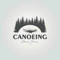 canoë dans Lac forêt logo conception, Facile kayak aventurier illustration vecteur