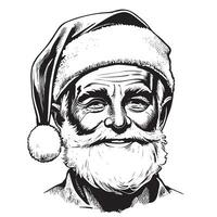 Père Noël claus souriant dans chapeau portrait esquisser main tiré vecteur illustration