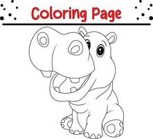 mignonne content bébé hippopotame animal coloration page pour les enfants. noir et blanc vecteur illustration pour coloration livre.