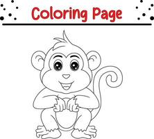 mignonne singe animal coloration page pour les enfants. noir et blanc vecteur illustration pour coloration livre.