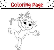 mignonne singe animal coloration page pour les enfants. noir et blanc vecteur illustration pour coloration livre.