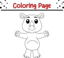 rhinocéros coloration page pour les enfants. noir et blanc vecteur illustration pour coloration livre