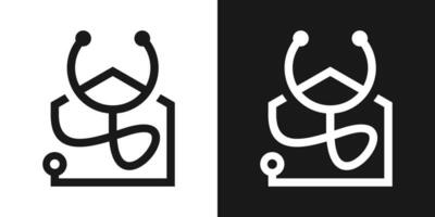 stéthoscope et Accueil logo conception médical ligne icône vecteur illustration