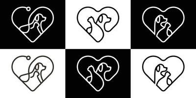 l'amour animal animal de compagnie logo conception icône ligne vecteur illustration