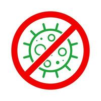virus Arrêtez cellule timbre. rouge et vert vecteur. épidémie avertissement symbole ou signe, risque zone autocollant. maladie limité zone. vecteur