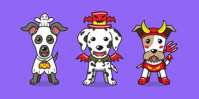 vecteur dessin animé mignonne chiens avec Halloween costumes