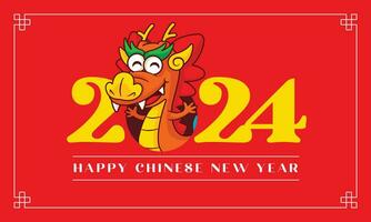 chinois Nouveau année 2024 salutation bannière avec dessin animé mignonne est dragon zodiaque propager bras Bienvenue signe vecteur