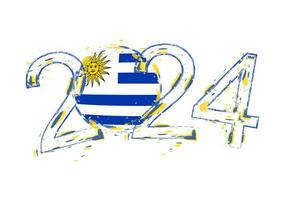 2024 année dans grunge style avec drapeau de Uruguay. vecteur