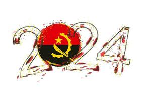 2024 année dans grunge style avec drapeau de Angola. vecteur